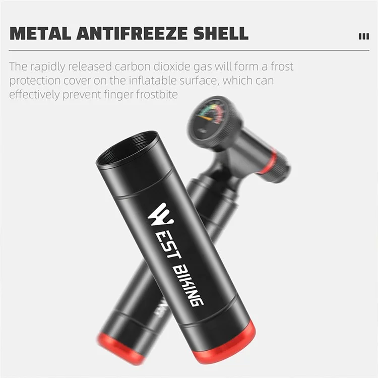 WEST BIKING YP0711174-173 Inflador de Bicicleta CO2 de Aleación de Aluminio con Indicador de Presión (Sin Tanque de Gas)