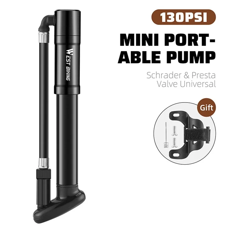 WEST BIKING YP0711175 Universal Schrader / Presta Valve Aluminum Alloy 130PSI Mini Bike Pump