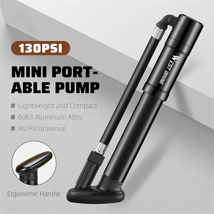 WEST BIKING YP0711175 Universal Schrader / Presta Valve Aluminum Alloy 130PSI Mini Bike Pump