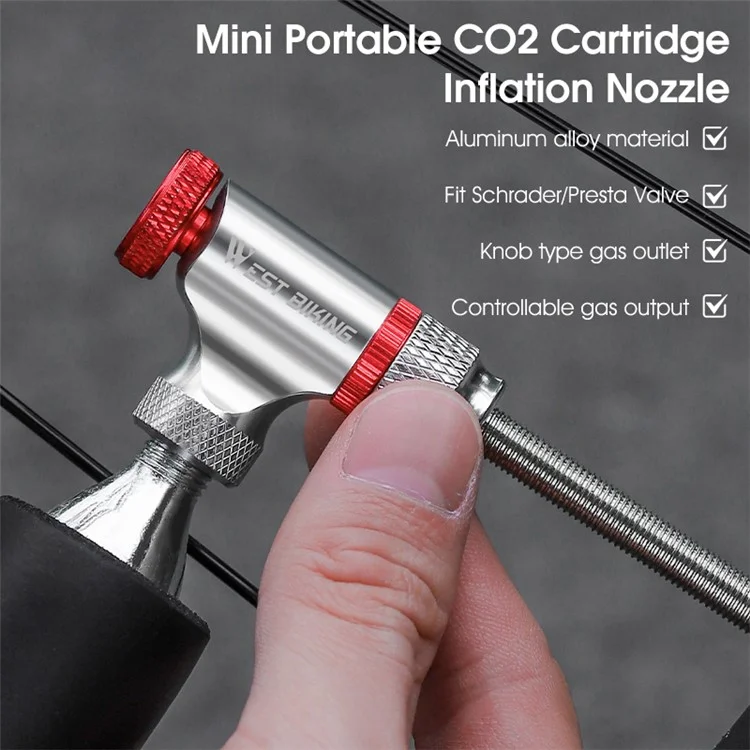 WEST BIKING YP0711172 Aluminum Alloy Mountain Bicycle Inflatable Nozzle for CO2 Gas Tank