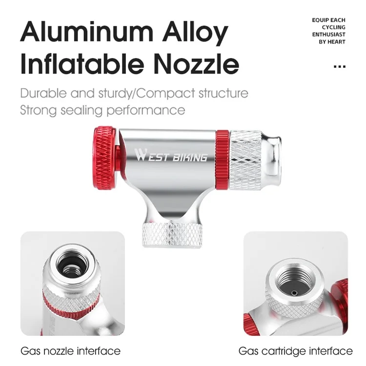WEST BIKING YP0711172 Aluminum Alloy Mountain Bicycle Inflatable Nozzle for CO2 Gas Tank