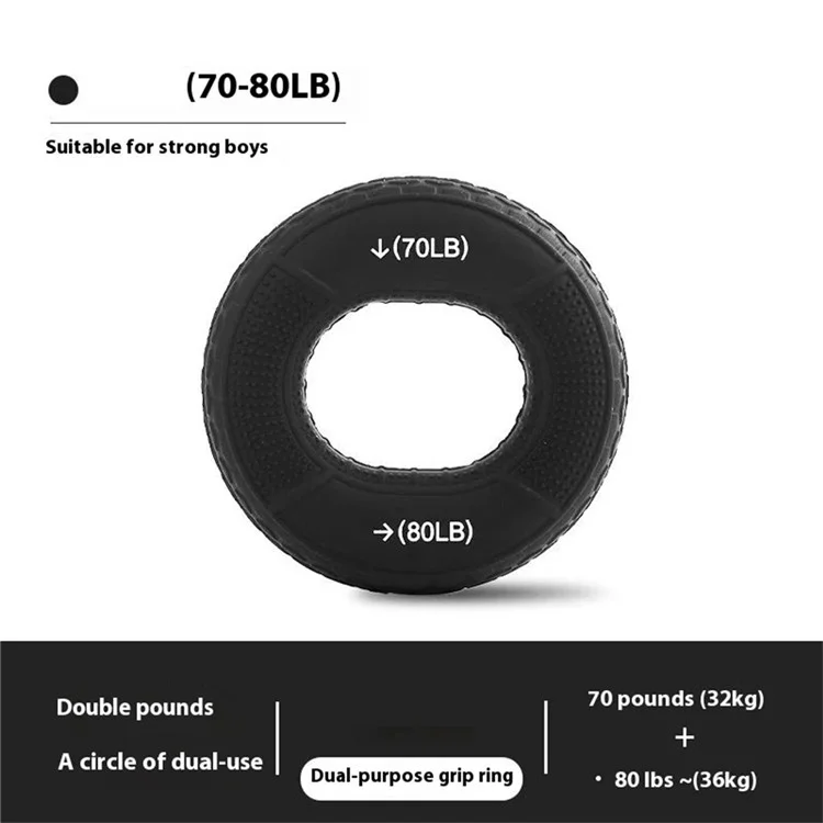 FE0223 Silicone Hand Grip Strengthener Forearm Finger Exerciser Wrist Muscle Trainer Ring - 70-80lb / Grey