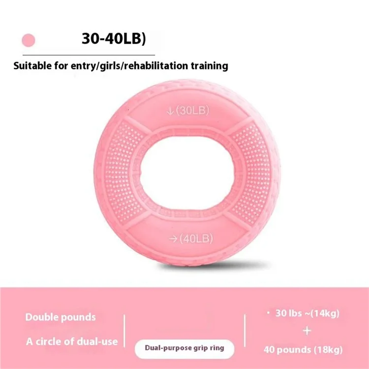 FE0223 Silicone Hand Grip Strengthener Forearm Finger Exerciser Wrist Muscle Trainer Ring - 30-40lb / Pink