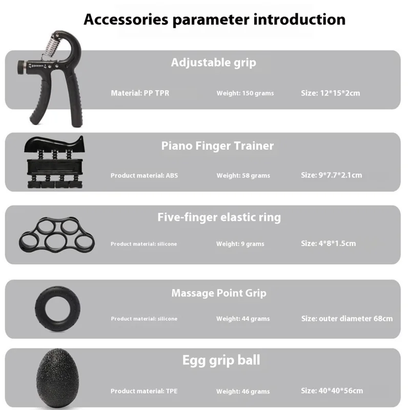 WOSWEIR FE0244 5Pcs / Set Adjustable Hand Grip Strengthener Exercise Kit for Strength Training - Blue