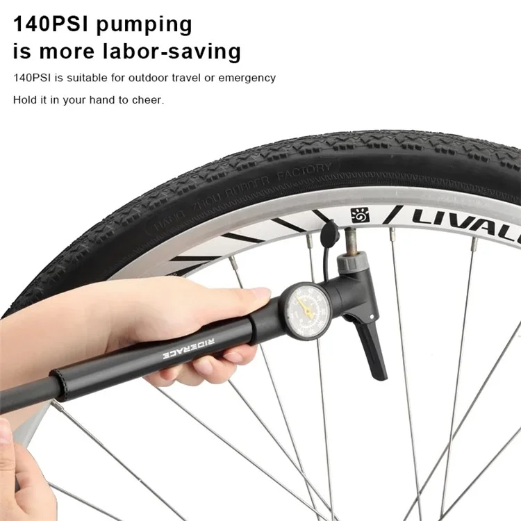 Riderace RR9289 Bomba de Bicicleta Portátil Com Medidor 140PSI Alumínio de Alumínio Hand Hand Pneu Air Inflation