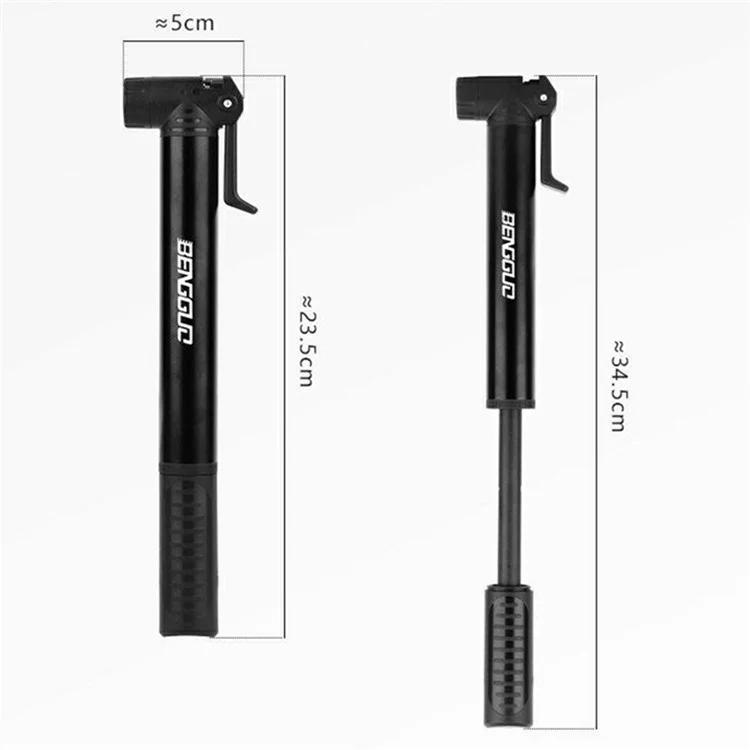 BENGGUO BG-1618 tragbare Fahrradpumpe aus Aluminiumlegierung mit hohem Druck, Presta- und Schrader-Ventil - Schwarz