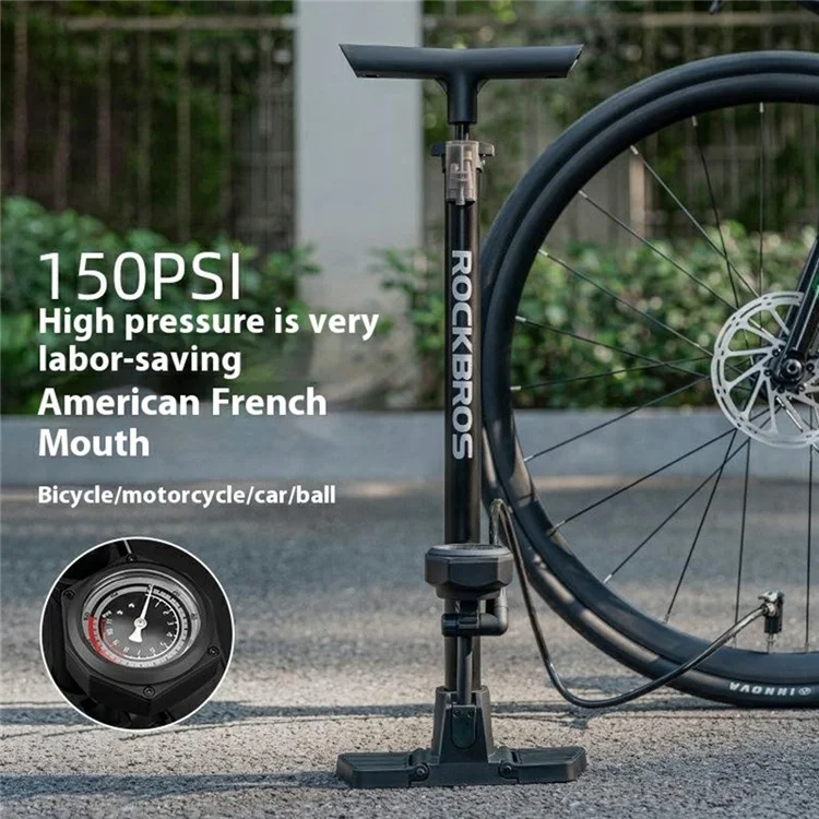 ROCKBROS 42410004 / ZD-6132MB Pompa per Bicicletta 150 PSI Gonfiatore a Colonna ad Alta Pressione con Manometro per Biciclette da Montagna e Strada