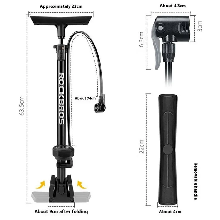 ROCKBROS 42410004 / ZD-6132MB Pompa per Bicicletta 150 PSI Gonfiatore a Colonna ad Alta Pressione con Manometro per Biciclette da Montagna e Strada