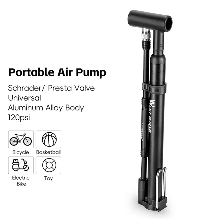 WEST BIKING YP0711190 Portable Bike Pump High Pressure 120PSI Presta Schrader Valve Bicycle Tire Inflator