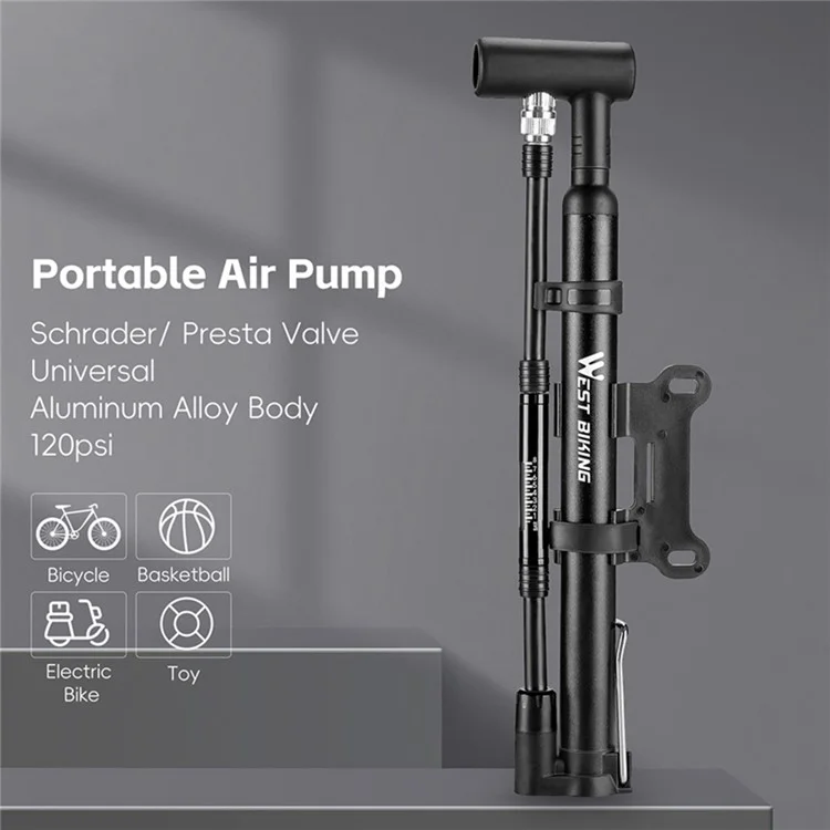WEST BIKING YP0711190 Portable Bike Pump High Pressure 120PSI Presta Schrader Valve Bicycle Tire Inflator