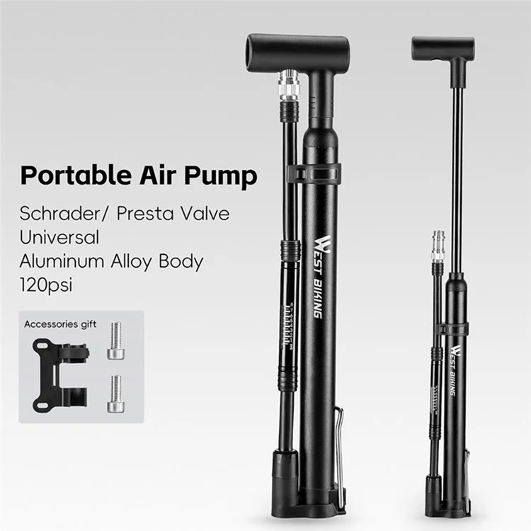 WEST BIKING YP0711190 Portable Bike Pump High Pressure 120PSI Presta Schrader Valve Bicycle Tire Inflator