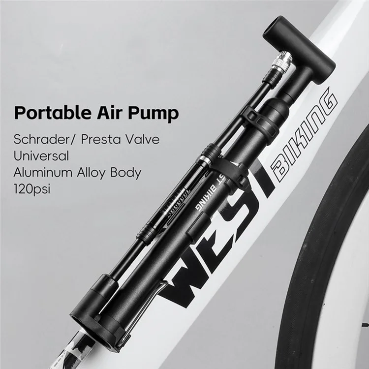 WEST BIKING YP0711190 Portable Bike Pump High Pressure 120PSI Presta Schrader Valve Bicycle Tire Inflator