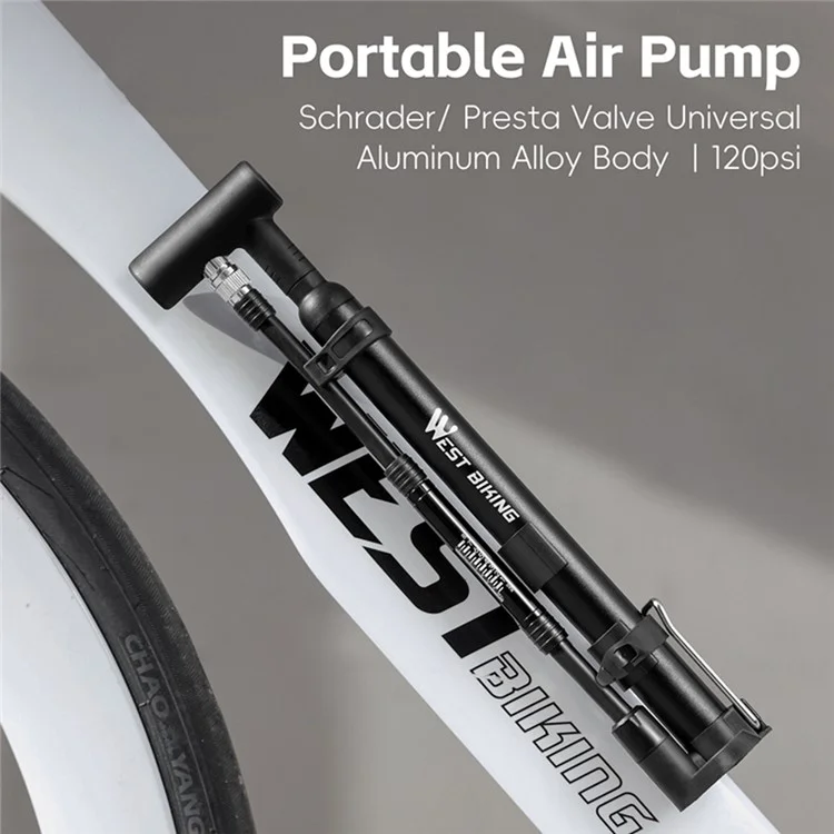 WEST BIKING YP0711190 Portable Bike Pump High Pressure 120PSI Presta Schrader Valve Bicycle Tire Inflator