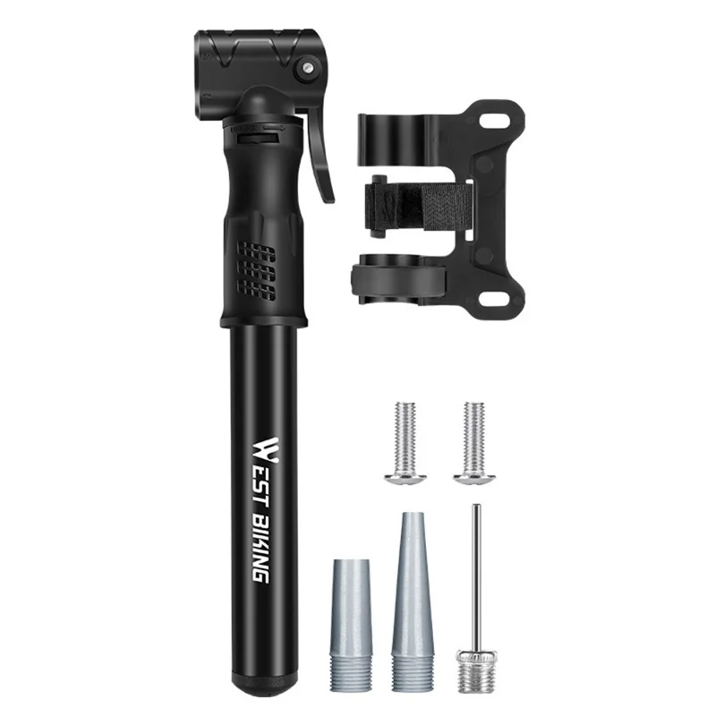 WEST BIKING YP0711133 Портативный мини-насос для велосипеда с гибким шлангом из алюминиевого сплава для наружного использования при езде на велосипеде - Черный