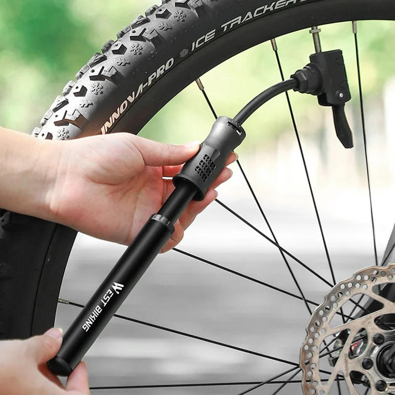 WEST BIKING YP0711133 Портативный мини-насос для велосипеда с гибким шлангом из алюминиевого сплава для наружного использования при езде на велосипеде - Черный