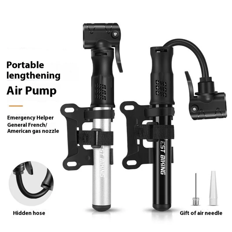 WEST BIKING YP0711133 Портативный мини-насос для велосипеда с гибким шлангом из алюминиевого сплава для наружного использования при езде на велосипеде - Черный