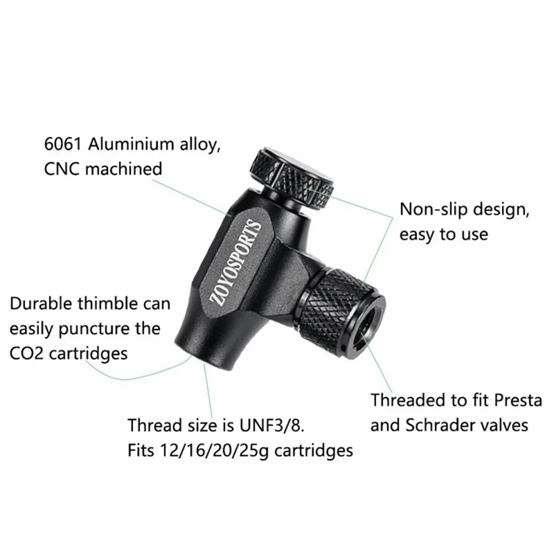 ZOYOSPORTS ZY-018 Mini Tragbare Fahrradpumpe für Mountainbike und Rennrad Fahrradreifen CO2-Pumpe ohne Gaskartusche - Schwarz