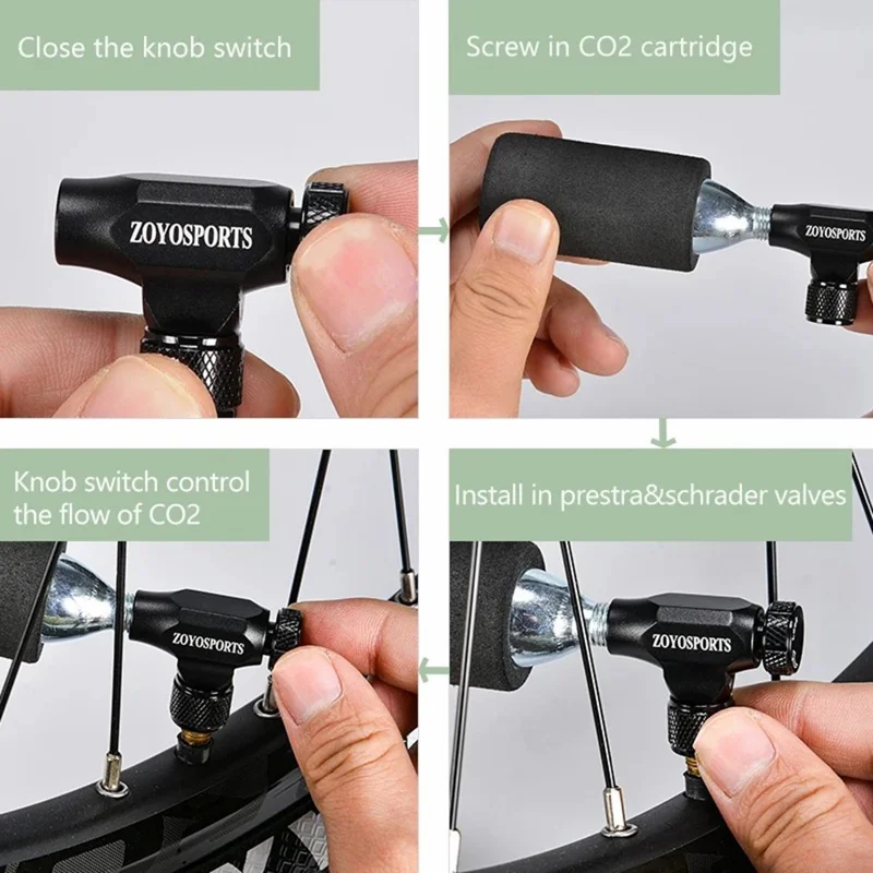 ZOYOSPORTS ZY-018 Mini Tragbare Fahrradpumpe für Mountainbike und Rennrad Fahrradreifen CO2-Pumpe ohne Gaskartusche - Schwarz
