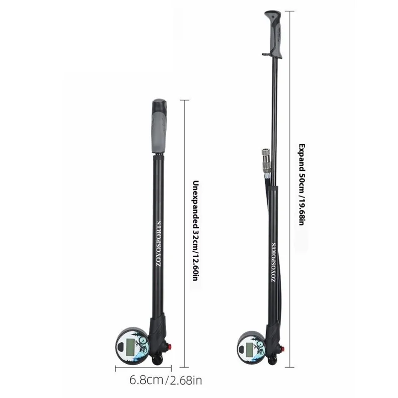 ZOYOSPORTS ZY-AP9E Front Fork Bike Tire Pump 300PSI High Pressure Inflator with Digital Display Gauge