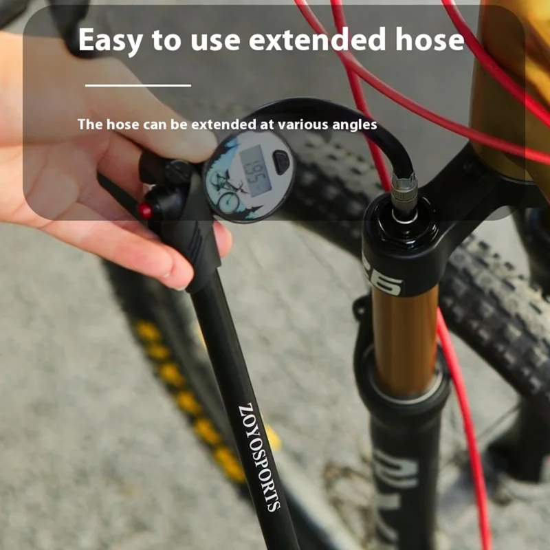 ZOYOSPORTS ZY-AP9E Front Fork Bike Tire Pump 300PSI High Pressure Inflator with Digital Display Gauge