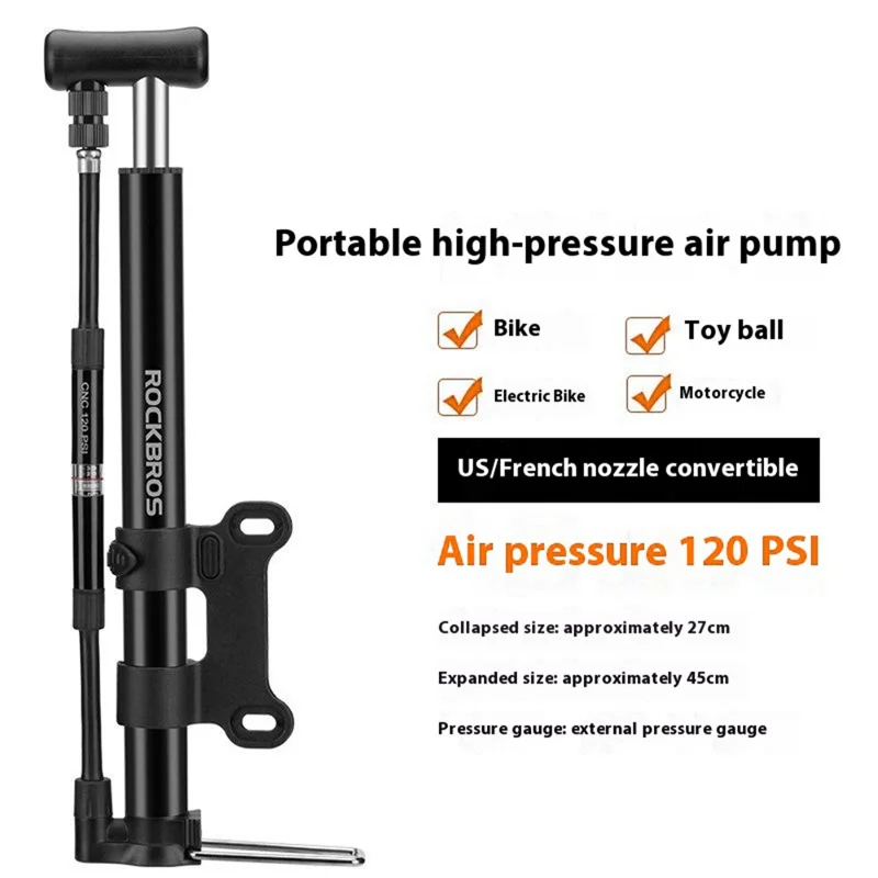 ROCKBROS MTB Strada Bicicletta 120PSI Pompa Mini Portatile Presta Schrader Valvola Gonfiatore con Manometro - Nero