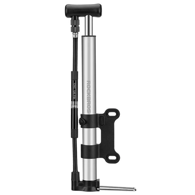 ROCKBROS MTB Road Bike 120PSI Portable Mini Pump Presta Schrader Valve Inflator with Pressure Gauge - Silver