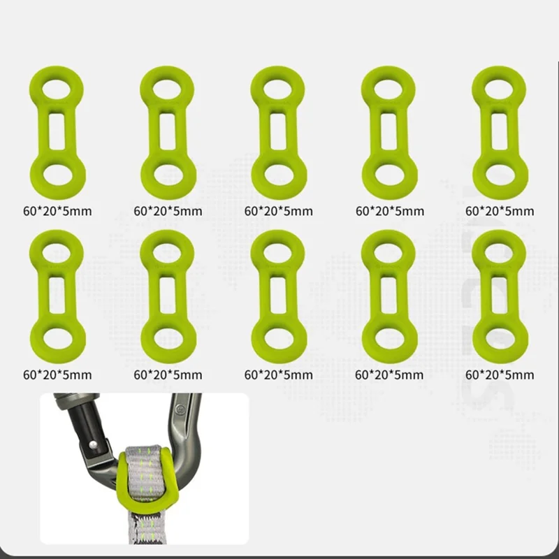 XINDA XD-PJ295 10Pcs Outdoor Rock Climbing Quick Draw Positioning Silicone Ring 8-Shape Rubber Sleeve - Green