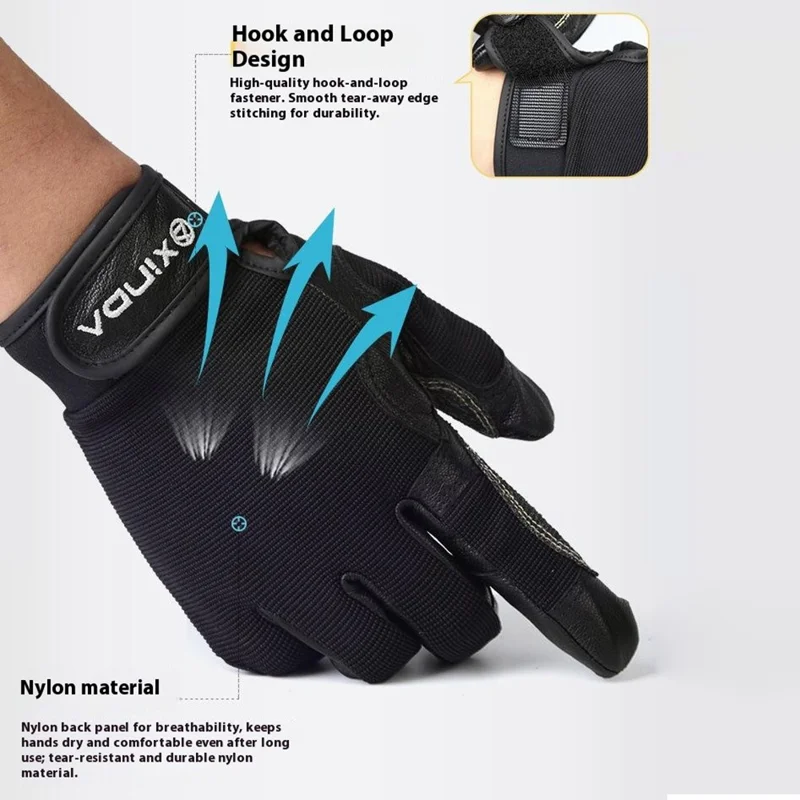 XINDA H-STO1 Goatskin Leather Gloves for Outdoor Rappelling Climbing Training Full Finger Protective Mittens - Black / S