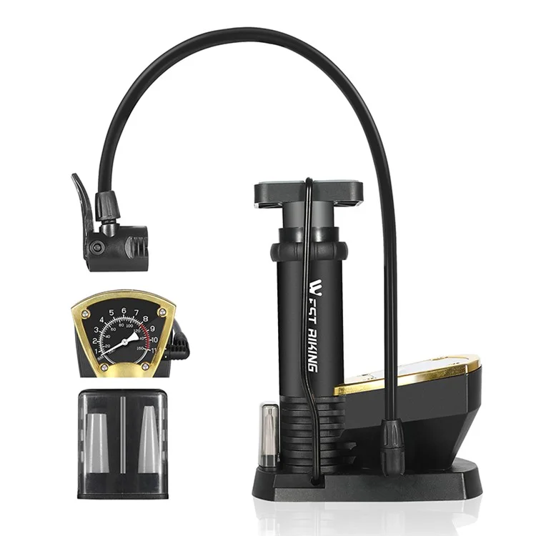 WEST BIKING YP0711118 Portable 140PSI Bicycle Tire Foot Pump Bike Air Inflator avec Manomètre - Noir