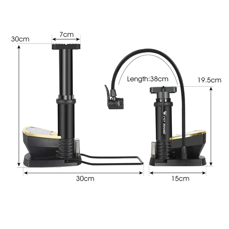 WEST BIKING YP0711118 Portable 140PSI Bicycle Tire Foot Pump Bike Air Inflator avec Manomètre - Noir
