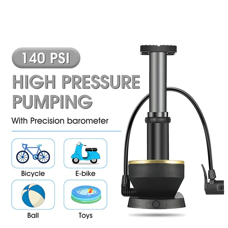 WEST BIKING YP0711118 Portable 140PSI Bicycle Tire Foot Pump Bike Air Inflator avec Manomètre - Noir