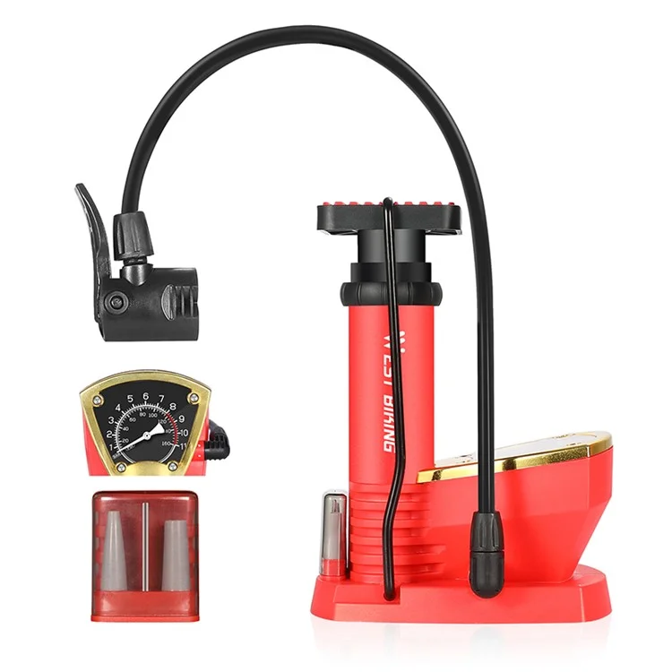 WEST BIKING YP0711118 Portable 140PSI Bicycle Tire Foot Pump Bike Air Inflator with Pressure Gauge - Red