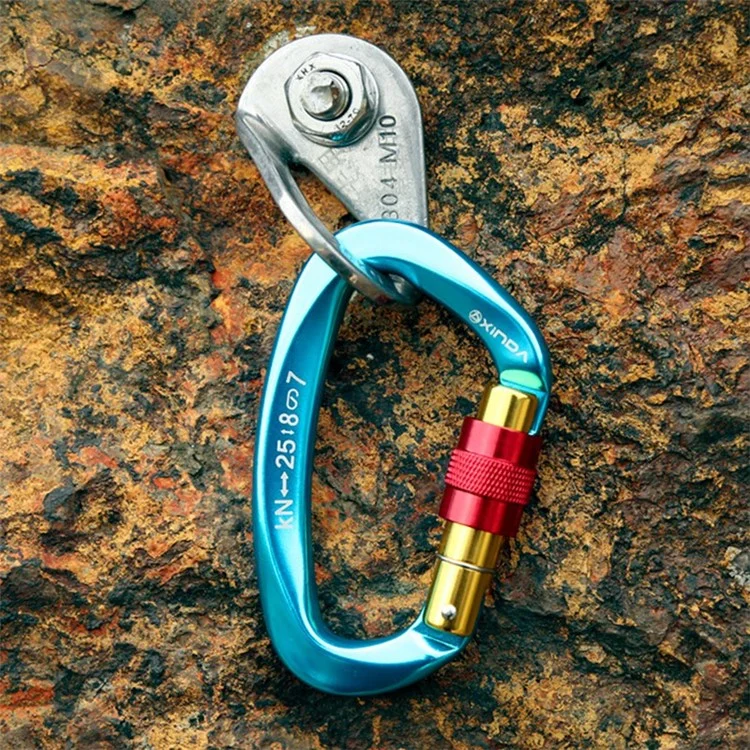 XINDA XD-Q9628 Heavy Duty 25KN Carabiner Clip D-Shape Rock Climbing Hanging Hook Fast Locking for Camping Hiking Outdoor Gym Hammock Dog Leash - Blackish Green