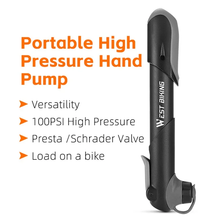 WEST BIKING YP0711156 Portable 100PSI High Pressure Hand Pump Mini Lightweight Tire Inflator Pump for Cycling