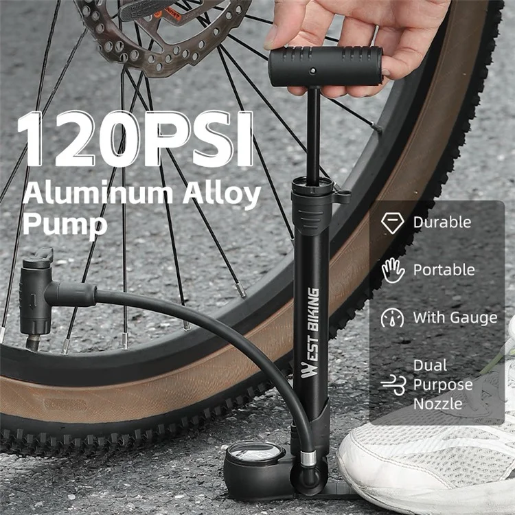 WEST BIKING YP0711152 Pompe à air en alliage d'aluminium haute pression 120 PSI, pompe de gonflage portable ultra-légère