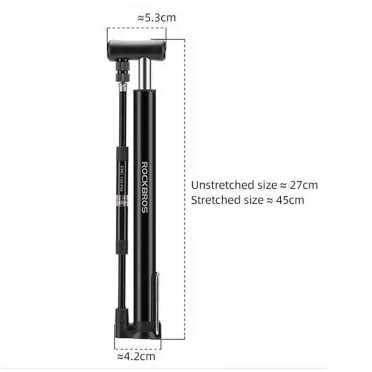 ROCKBROS MP2821 Pompe à vélo portable mini 120PSI Haute pression Gonfleur AV / FV avec manomètre à air - Noir