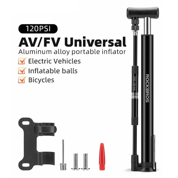 ROCKBROS MP2821 Pompe à vélo portable mini 120PSI Haute pression Gonfleur AV / FV avec manomètre à air - Noir