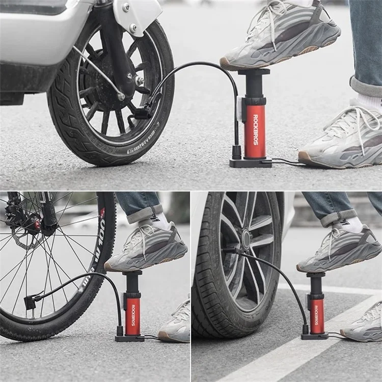 ROCKBROS 4522L Pompa Portatile per Piedi 100PSI Alta Pressione Pompa Aria Pneumatici Bicicletta Pompa Gonfiatore E-Bike - Nero