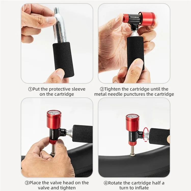 ROCKBROS Inflador de Bicicleta con Cilindro de CO2 y Boquilla, Compatible con Válvulas Presta y Schrader