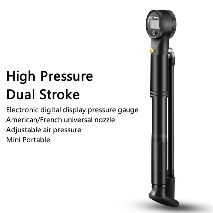 ROCKBROS LK4232001001 Pompe à vélo portable de 320 PSI avec manomètre compatible avec les valves Presta et Schrader
