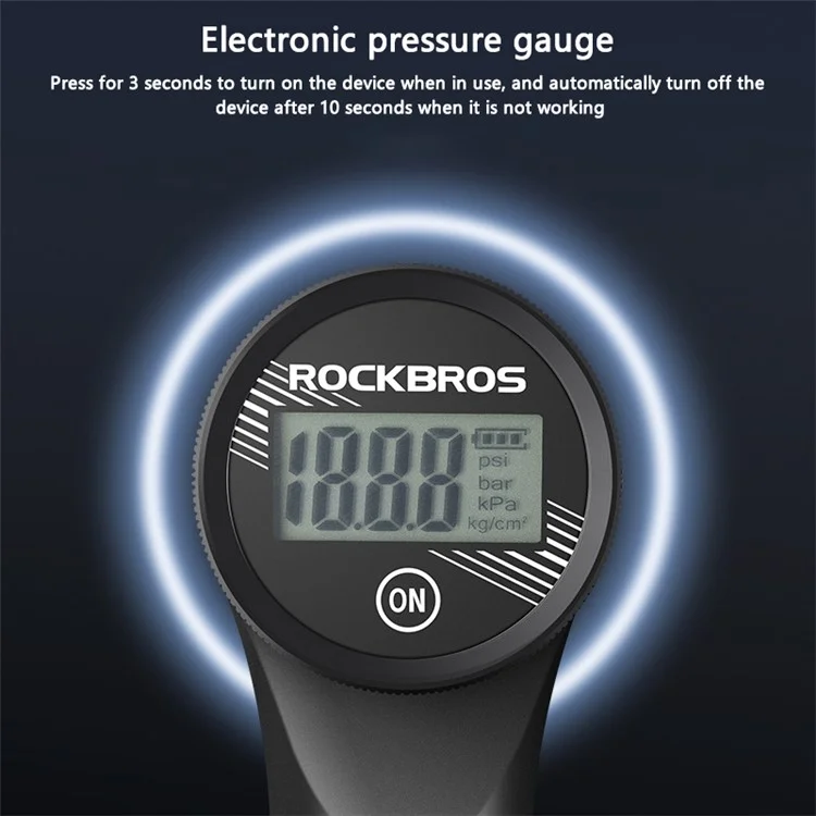 ROCKBROS LK4232001001 Pompe à vélo portable de 320 PSI avec manomètre compatible avec les valves Presta et Schrader