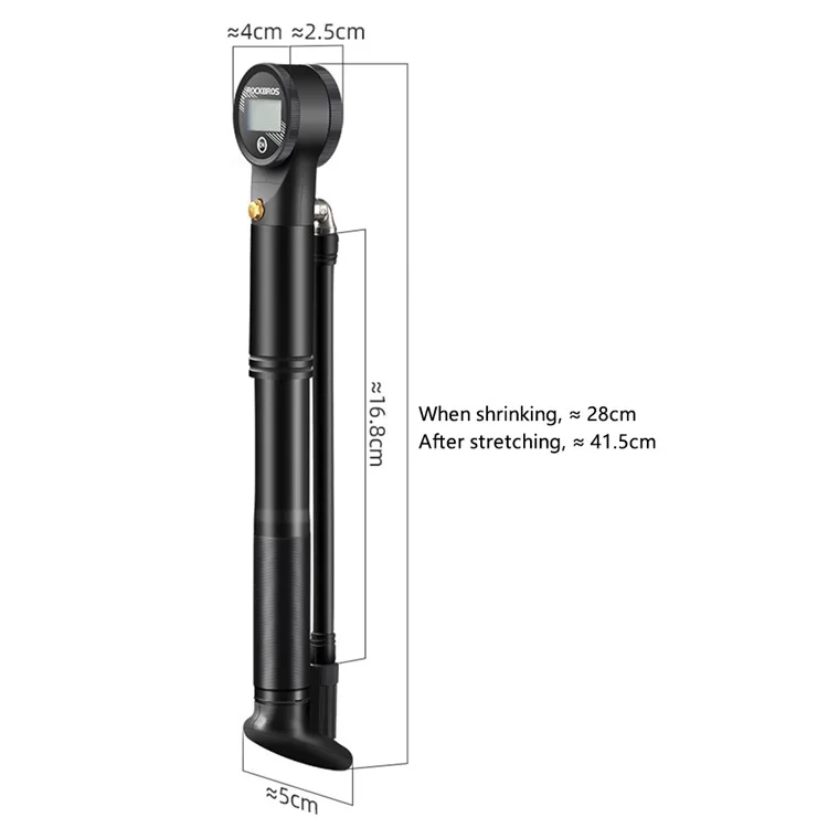 ROCKBROS LK4232001001 Pompe à vélo portable de 320 PSI avec manomètre compatible avec les valves Presta et Schrader
