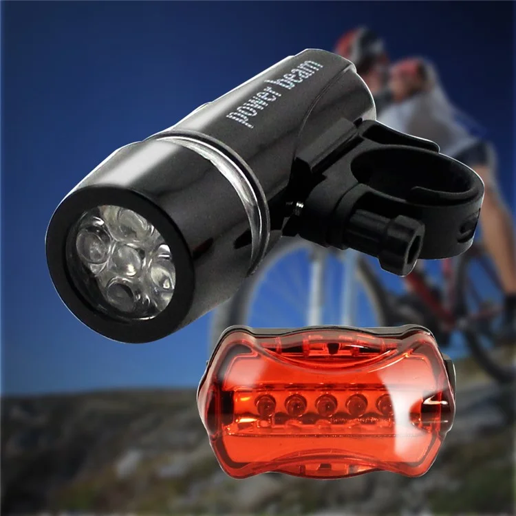 Mountain Bike 5-LED Front Lamp Black + Butterfly Tail Lamp Set