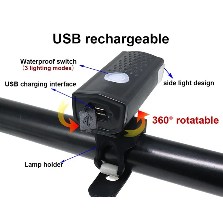 Faro frontal de bicicleta USB recargable con LED impermeable 2255