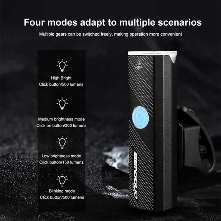Bengguo BG-1913 Bicycle Light 500 Lumens 4 Modie Bike Luci da Bici USB Porta Ricaricabile Per la Guida Notturna