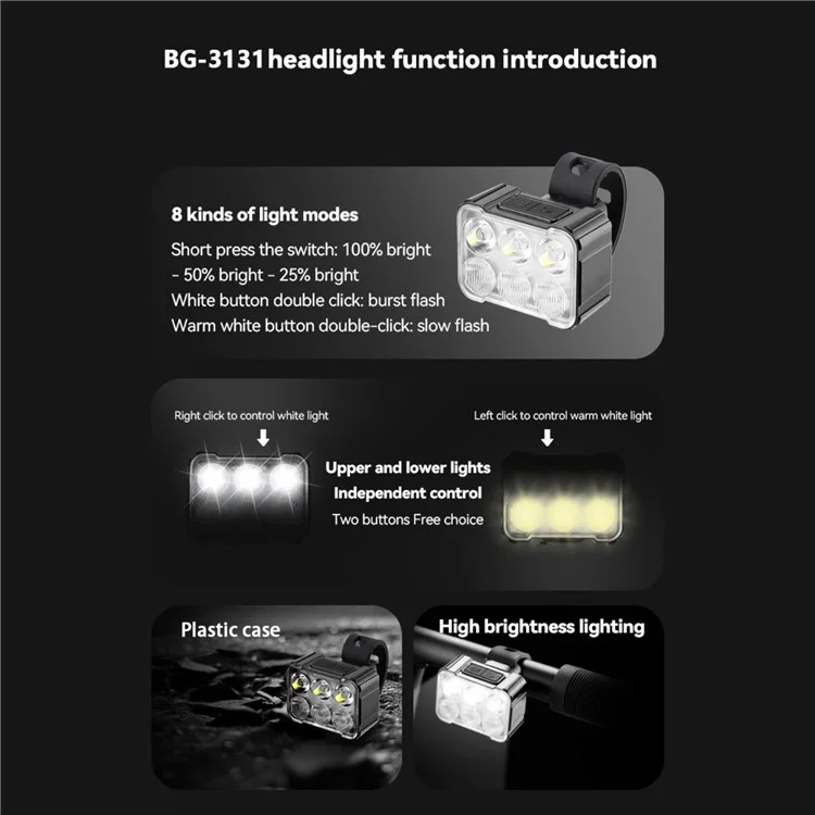 BENGGUO BG3131 Bike Light Rechargeable 6 LED Bicycle Lights for Night Riding Cycling - White