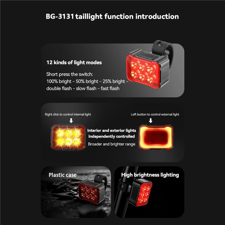 BENGGUO BG3131 Bike Light Rechargeable 6 LED Bicycle Lights for Night Riding Cycling - White