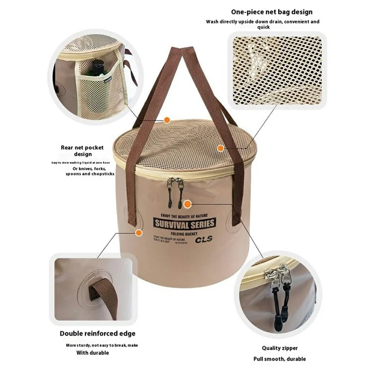 CLS 22L Outdoor Camping Foldable Bucket Quick Drainage Wash Basin for Fishing Hiking - Black