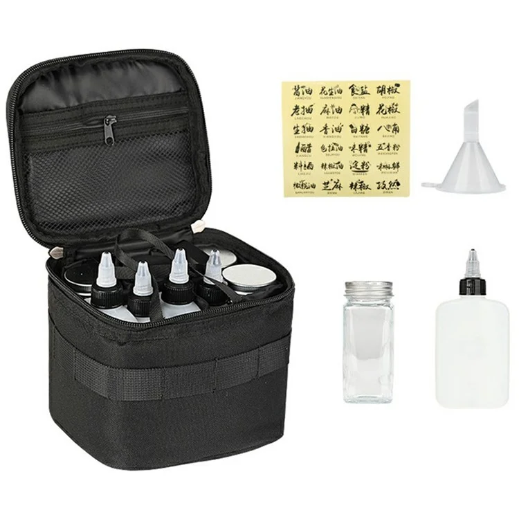 CL271 Camping al Aire Libre Picnic BBQ Spice Container 4 Botellas de Especias + 5 Botellas Líquidas Con Bolsa (sin Bpa, Sin Certificación de la Fda) - Negro