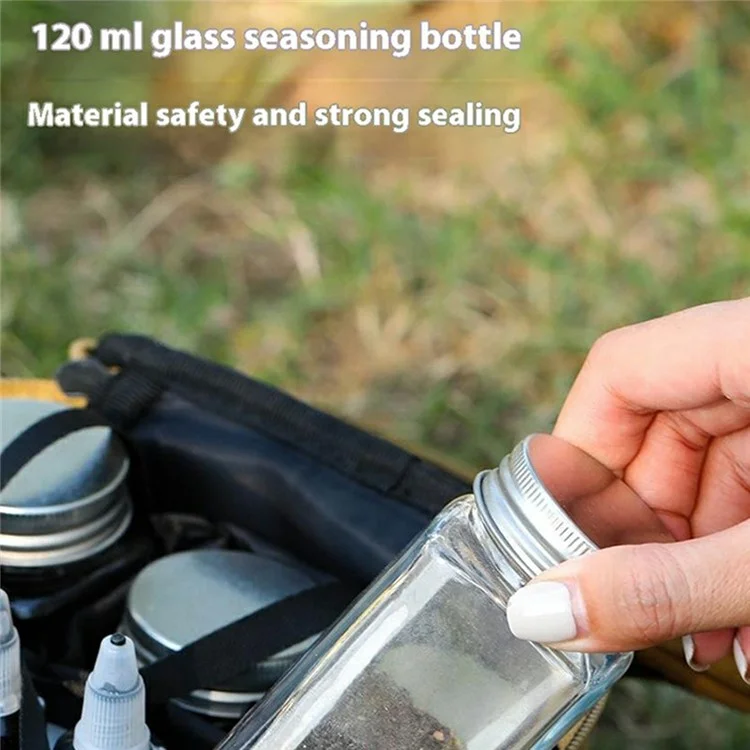 CL271 Camping al Aire Libre Picnic BBQ Spice Container 4 Botellas de Especias + 5 Botellas Líquidas Con Bolsa (sin Bpa, Sin Certificación de la Fda) - Negro